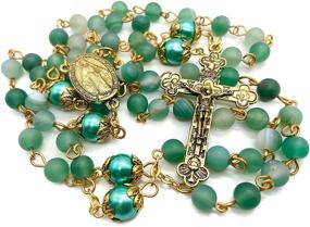img 4 attached to The Nazareth Store Catholic Green Matte Stone Beads Rosary Necklace: 10mm Pearl Round Beads, Miraculous Medal & Cross - Complete with Velvet Bag