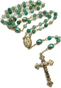 img 2 attached to The Nazareth Store Catholic Green Matte Stone Beads Rosary Necklace: 10mm Pearl Round Beads, Miraculous Medal & Cross - Complete with Velvet Bag