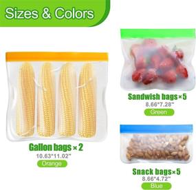 img 3 attached to 👜 12 Count BPA Free Reusable Food Storage Bags - Tangibay Leakproof Freezer Safe Bags (2 Gallon, 5 Sandwich, and 5 Snack Sizes) for Meat, Fruit, and Vegetables