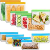 👜 12 count bpa free reusable food storage bags - tangibay leakproof freezer safe bags (2 gallon, 5 sandwich, and 5 snack sizes) for meat, fruit, and vegetables логотип