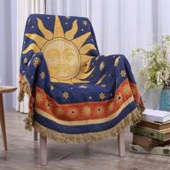 🌙 erke moon and sun throw blanket with tassels, reversible cotton woven couch bed throws cover - 50" x 70", yellow blue logo