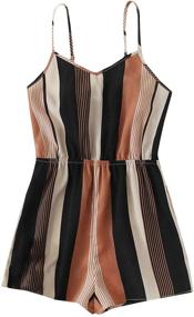img 4 attached to 👗 Milumia Girl Colorblock Striped Cami Romper with High Waist, Sleeveless Shorts Jumpsuit