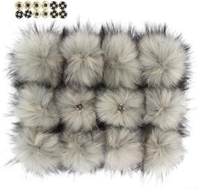 img 4 attached to 🐾 Premium 6-Inch Pack of 12 Light Gray Fluffy Faux Raccoon Fur Pompoms with Press Button - Ideal Knitting Hat Garment Accessories