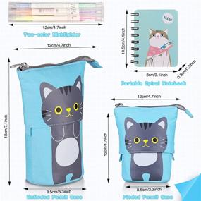 img 3 attached to 🐱 Blue Cat Telescopic Standing Pen Case - Cute Kawaii Cartoon Pencil Holder for School, Office, and Desk