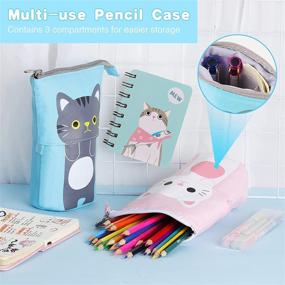 img 2 attached to 🐱 Blue Cat Telescopic Standing Pen Case - Cute Kawaii Cartoon Pencil Holder for School, Office, and Desk