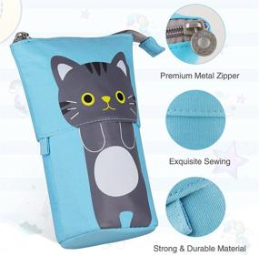 img 1 attached to 🐱 Blue Cat Telescopic Standing Pen Case - Cute Kawaii Cartoon Pencil Holder for School, Office, and Desk
