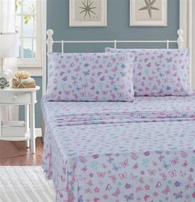 img 2 attached to 🦋 Vibrant 3 Piece Butterfly and Floral Sheet Set for Girls/Kids/Teens: Pink, Purple, Turquoise - Includes Pillowcase, Flat, and Fitted Sheets - Twin Size - Tree Butterfly Design