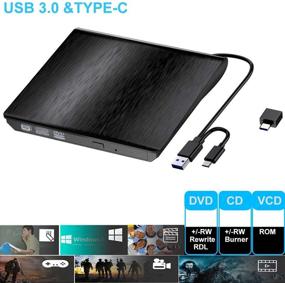 img 3 attached to 📀 Portable CD/DVD Drive, USB 3.0 Type-C External DVD Optical Drive Player for Laptop, Slim CD ROM Rewriter Burner Compatible with Mac, PC, Windows, Linux OS (Black)