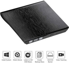 img 1 attached to 📀 Portable CD/DVD Drive, USB 3.0 Type-C External DVD Optical Drive Player for Laptop, Slim CD ROM Rewriter Burner Compatible with Mac, PC, Windows, Linux OS (Black)