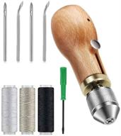 🧵 optimized for seo: 9-piece sewing awl kit with needles, coil and 3 rolls of waxed threads for diy leather craft supplies - handheld stitching tool logo