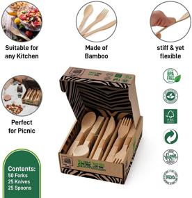 img 3 attached to 🎋 2 ZEBRAZ Biodegradable Real Bamboo Utensils/Cutlery Set - Sustainable 100 Disposable Reusable Utensils for BBQ & Camping