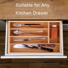 img 2 attached to 🍽️ Bamboo Silverware Drawer Organizer: Kitchen Cutlery Tray with Dividers for Efficient Storage of Spoons, Forks, and Knives