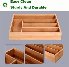 img 1 attached to 🍽️ Bamboo Silverware Drawer Organizer: Kitchen Cutlery Tray with Dividers for Efficient Storage of Spoons, Forks, and Knives