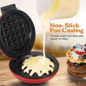 img 1 attached to 🧇 CROWNFUL Mini Waffle Maker Machine - Portable Small Compact Design, 4 Inches, Easy to Clean, Non-Stick Surfaces - Includes Recipe Guide, Perfect for Breakfast, Dessert, Sandwich, or Other Snacks - Red