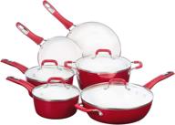 🍳 bialetti aeternum ceramic nonstick cookware set: 10 piece set in eye-catching red/white! logo