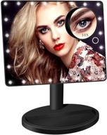 large 12-inch makeup mirror with lights and 10x magnification small mirror, adjustable brightness led desk make up mirror, dual power, 360° rotation tabletop lighted vanity mirror with stand in black логотип