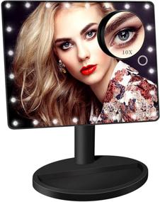 img 4 attached to Large 12-Inch Makeup Mirror with Lights and 10X Magnification Small Mirror, Adjustable Brightness LED Desk Make Up Mirror, Dual Power, 360° Rotation Tabletop Lighted Vanity Mirror with Stand in Black