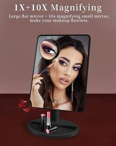 img 1 attached to Large 12-Inch Makeup Mirror with Lights and 10X Magnification Small Mirror, Adjustable Brightness LED Desk Make Up Mirror, Dual Power, 360° Rotation Tabletop Lighted Vanity Mirror with Stand in Black