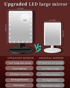 img 3 attached to Large 12-Inch Makeup Mirror with Lights and 10X Magnification Small Mirror, Adjustable Brightness LED Desk Make Up Mirror, Dual Power, 360° Rotation Tabletop Lighted Vanity Mirror with Stand in Black