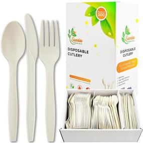 img 4 attached to 🌱 300 Pack of 100% Eco Friendly Compostable Utensils: Large Biodegradable Disposable Cutlery Set (7"), Renewable Resource Made, Strong and Durable - Plastic Alternative!