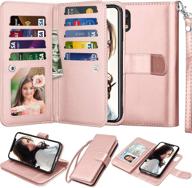 njjex wallet case for iphone xr - rose gold pu leather flip cover with 9 card slots, kickstand, and magnetic closure logo