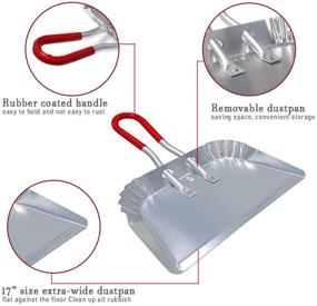 img 2 attached to 🧹 17-Inch Metal Dustpan - Heavy Duty Aluminum Dust Pans, Chip & Bend Resistant, Flat Sheet Metal Edge for Small Item Sweeping, Rubber-Coated Handle for Easy Grasp (2-Pack)