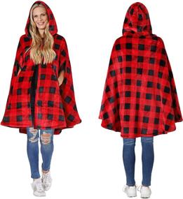 img 4 attached to 🧣 Tirrinia Hooded Cape Wearable Blanket Poncho Wrap: Cozy Sherpa Fleece with Pockets for Women, Girlfriend, and Kids - Warm & Plush Throw, Perfect Gifts