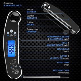 img 1 attached to 🌡️ Ultra Fast & Precise Digital Instant Read Meat Thermometer, Waterproof Kitchen Food Thermometer with LCD Backlight, Foldable Probe - Ideal for Grill, BBQ, Milk and Oil Deep Frying