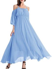 img 3 attached to Afibi Women's Off-Shoulder Long Chiffon Maxi Dress - Perfect for Casual and Evening Events