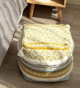 img 1 attached to Woven Contemporary Cotton Linen Fabric Footstool Unstuffed Square Footrest Furniture and Accent Furniture