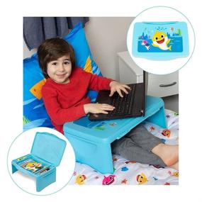 img 3 attached to 🐠 Портативный детский письменный столик Baby Shark для путешествий или использования в кровати - складная крышка с хранением и складным дизайном - идеально подходит для письма, чтения, школьных занятий и многого другого.