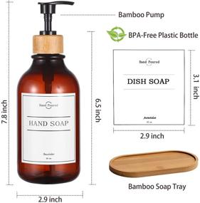 img 2 attached to 🧼 2-Pack Kitchen and Bathroom Soap Dispenser Set, 16oz with Bamboo Pump and Tray, for Dish Soap, Shampoo, Conditioner, Lotion, Hand Soap | Includes Waterproof Labels (Brown)
