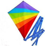 🪁 colorful large diamond kite for kids with flowing tails, rainbow colors - durable polyester fabric, plastic handle, and 40 meters of string - ideal for girls and boys логотип