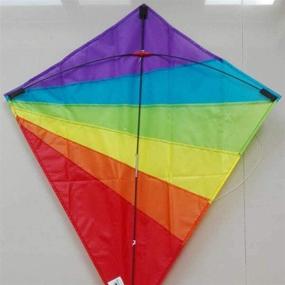 img 2 attached to 🪁 Colorful Large Diamond Kite for Kids with Flowing Tails, Rainbow Colors - Durable Polyester Fabric, Plastic Handle, and 40 Meters of String - Ideal for Girls and Boys