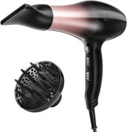 1875w professional ionic hair dryer with diffuser, fast drying, 2 speeds/3 heats/cool button, ideal for curly hair, cord-keeper feature logo