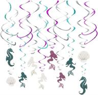 kristin paradise 30-count mermaid hanging swirl decorations, under the sea party supplies, ocean theme ceiling streamers, birthday favors for kids, seahorse and shell glitter decor логотип