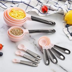 img 2 attached to 12 PC Measuring Cups and Spoons Set with Gunmetal Stainless Steel Handles - Country Kitchen Nesting Kitchen Measuring Set for Liquid and Dry Ingredients (Pink)