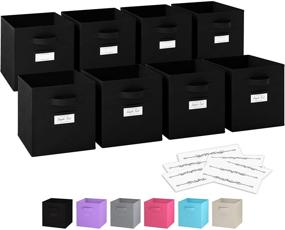 img 4 attached to Organize with Ease: 11 Inch Storage Cubes Set of 8 with Dual Handles, Label Window Cards - Foldable Fabric Closet Shelf Organizer, Drawer Organizers and Storage (Black)