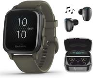 🏃 лучшие мультиспортивные фитнес-умные часы garmin venu sq music gps moss/slate bundle с наушниками wearable4u black earbuds и чехлом-батареей для зарядки логотип