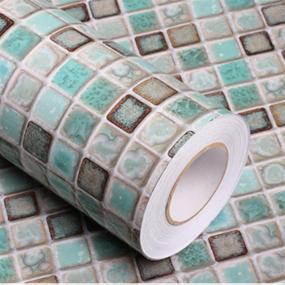 img 4 attached to 🏠 Abyssaly Mosaic Adhesive Wallpaper - Thick, Self-Adhesive, Removable Peel and Stick Wallpaper - Matte Teal Green Bathroom and Kitchen Wallpaper - Countertop Vinyl Film Mosaic Paper - 15.7 Inch x 78.7 Inch