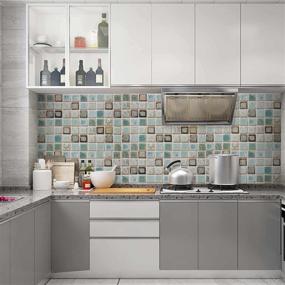 img 1 attached to 🏠 Abyssaly Mosaic Adhesive Wallpaper - Thick, Self-Adhesive, Removable Peel and Stick Wallpaper - Matte Teal Green Bathroom and Kitchen Wallpaper - Countertop Vinyl Film Mosaic Paper - 15.7 Inch x 78.7 Inch