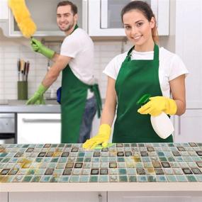 img 2 attached to 🏠 Abyssaly Mosaic Adhesive Wallpaper - Thick, Self-Adhesive, Removable Peel and Stick Wallpaper - Matte Teal Green Bathroom and Kitchen Wallpaper - Countertop Vinyl Film Mosaic Paper - 15.7 Inch x 78.7 Inch