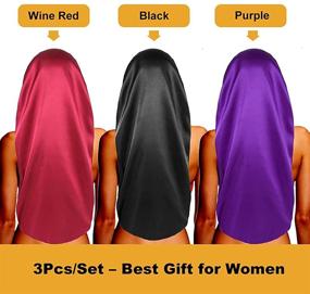 img 1 attached to 🌙 Set of 3 Long Satin Bonnets for African American Women - Extra Large Drawstring Braid Bonnets for Sleeping