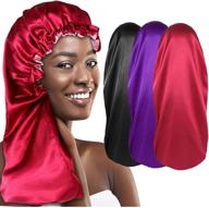 🌙 set of 3 long satin bonnets for african american women - extra large drawstring braid bonnets for sleeping logo