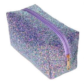 img 3 attached to 💜 Waterproof Purple Glitter Cosmetic Pouch with Zipper - Travel Carry Case Organizer and Handbag