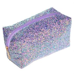 img 4 attached to 💜 Waterproof Purple Glitter Cosmetic Pouch with Zipper - Travel Carry Case Organizer and Handbag