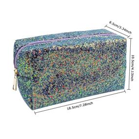 img 1 attached to 💜 Waterproof Purple Glitter Cosmetic Pouch with Zipper - Travel Carry Case Organizer and Handbag