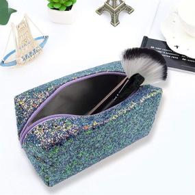 img 2 attached to 💜 Waterproof Purple Glitter Cosmetic Pouch with Zipper - Travel Carry Case Organizer and Handbag