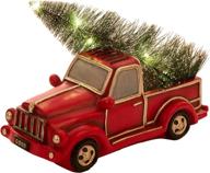 🚗 vintage red truck rustic christmas table decoration - 11 inch pickup truck car with lighted mini christmas tree - country christmas tabletop decor by glitzhome logo