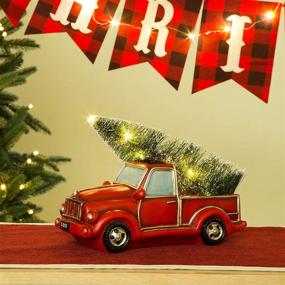 img 3 attached to 🚗 Vintage Red Truck Rustic Christmas Table Decoration - 11 Inch Pickup Truck Car with Lighted Mini Christmas Tree - Country Christmas Tabletop Decor by Glitzhome